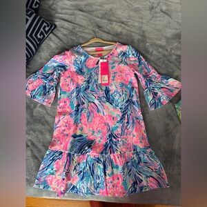 NWT Lilly Pulitzer L 8-10 Girl’s Sorrento Dress Periwinkle Fan Sea Pink Blue new